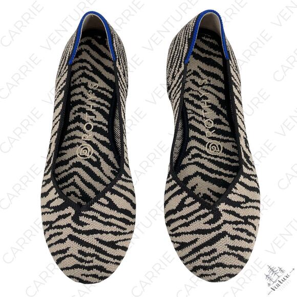 Rothy’s The Flat in Black Zebra Neutral Tapue Tan Printed Sustainable Flats 6.5 - Picture 1 of 15